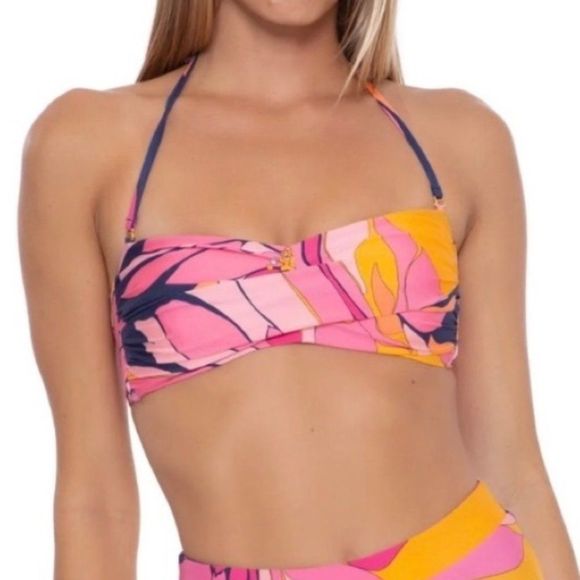 Trina Turk Breeze Multi Beach Twist-Front Bandeau Swim Bikini Top Size 14 - Picture 1 of 10